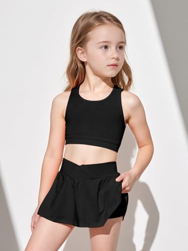 Image of SOLY HUX Toddler Girl's 2 Piece Workout Outfits Lightweight Crop Tank Tops and Skort Athletic Set