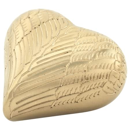Angel Wings Gold Keepsake Cremation Urn For Ashes, Brass, Gold Heart Shaped Urn, Keepsake Sized Cremation Urn, 3 Inches Wide #TOP3