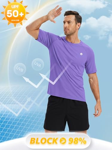 Image of PINSPARK Workout Shirts for Men UPF 50+ Quick Dry Athletic Gym Tee Shirts Mens Short Sleeve Running Cooling Swimming T-Shirt