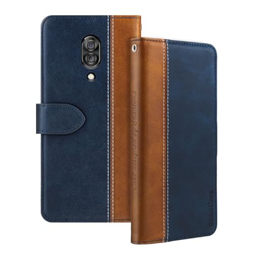 Shantime Leder Flip Hülle Kompatibel mit Lenovo Z5 Pro GT Hülle Mit Kartenhalter RFID-blockierend Magnetischer Ständer Schlanke Passform Geschäftsschutzhülle(Blau)