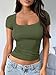 Trendy Queen Tshirts Shirts for Women Double Lined Going Out Crop Tops 2025 Spring Summer Workout Y2k Clothes Beach Fashion ArmyGreen L