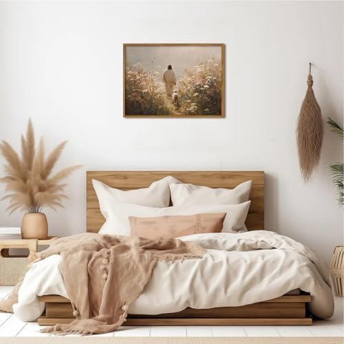 Jesus Leaves the 99 Sheep Wall Art, Christian Jesus and Lamb Pictures Wall Decor Paintings, The Lost Sheep Canvas Prints Religious Home Decor Living Room Bedroom Church Wood Framed 16x24 inch by PXYSPMVP - Used condition - Image 7