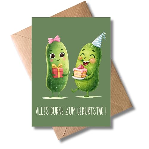 WBdesignz lustige Geburtstagskarte „Alles Gurke zum Geburtstag“ mit Umschlag - witzige Glückwunschkarte mit niedlichem Gurkenpaar - humorvolle Karte - ideal für Freunde, Kollegen & Familie (DIN A6)