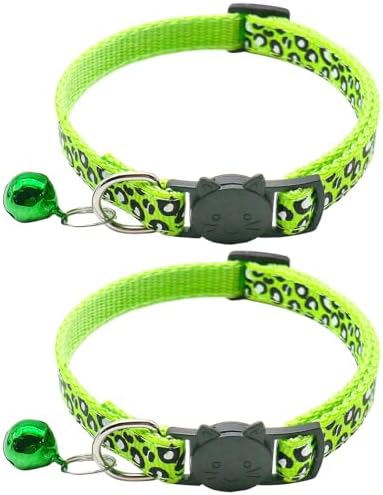 Reflektierend Katzenhalsband mit Sicherheitsverschluss und Glöckchen, 2-Stück Verstellbar Halsband Katze Kitten, 19-32cm (Grün)