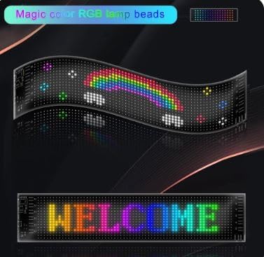 Image of LED Matrix Pixel Sign with Bluetooth App Control - 10x35 cm DIY Programmable Flexible LED Display for Car, Shop, Hotel, Bar & Business Scrolling Text, Emoji & Animation Panel USB Powered