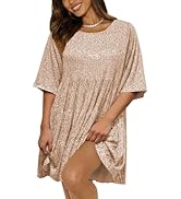 MIYIEONZ Women Sequin Dress Sparkly Short Flowy Tiered Ruffle Casual Loose Shiny Glitter Dress