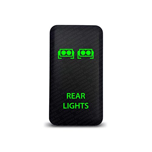 CH4X4 Push Switch for Toyota Tacoma, FJ Cruiser, Land Cruiser, Fortuner, Hilux, 4Runner, Prado 12V 3Amp - Rear Lights Symbol - Green LED
