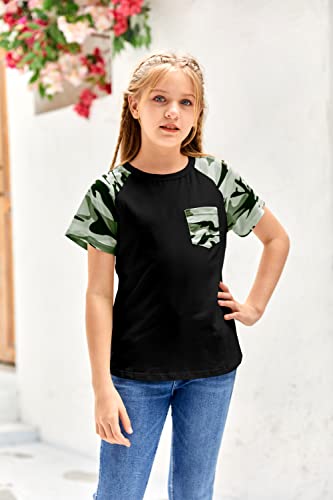 Simtuor Girls Casual Camo Short Sleeve Shirt Summer Loose Soft Tunic Tops Blouse With Pocket 6-15 Years #TOP3