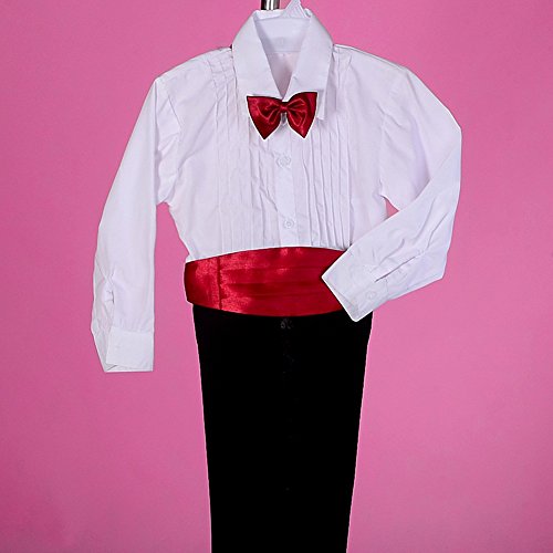 Dressy Daisy Baby Boy Tuxedo Black Suit 5 Pieces Set Formal Wear Wedding Outfit Size 18-24 Months, With Red Cummerbund #TOP5