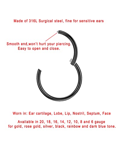 Image of FANSING Men Women 316L Surgical Steel Hinged Nose Rings Hoop for Nostril Septum Cartilage Helix Daith Tragus Rook Conch Lip Ear Lobe Piercings
