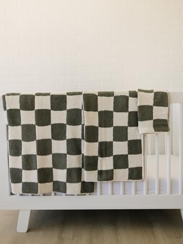 Image of Mebie Baby Green Checkered Plush Baby Blanket 30x40 - Soft, Lightweight, Breathable | Available in Two Sizes