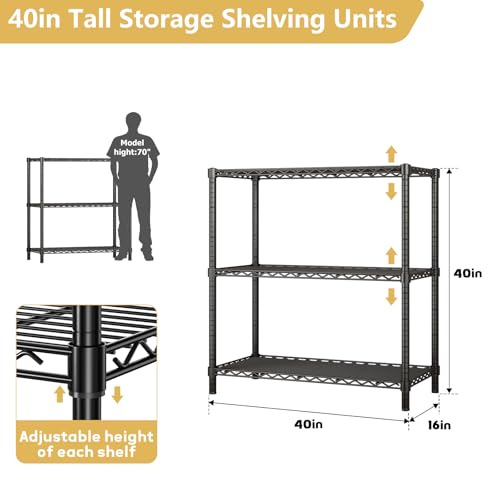 Image of ROOMTEC 3-Tier Wire Shelving Unit,40 inch W*16 inch D*36 inch H,Max Load 1200 lbs