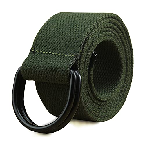 Tong Gu Men Women Canvas Belt Metal D Ring Buckle Woven Web