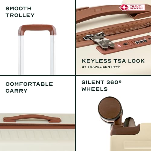 Image of Assembly Stark 24 Inch Check-in Medium Trolley Bag Hard Shell Polycarbonate Suitcase with TSA Lock 8 Spinner Wheels Moon White