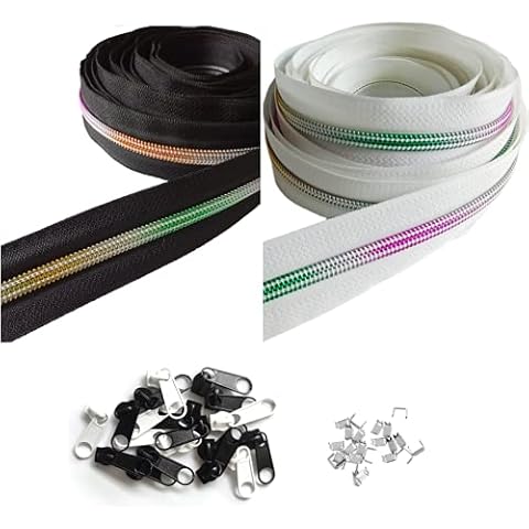 rumitpan Reißverschluss Regenbogen 10m 5mm Nylon Endlosreißverschluss mit 30 Zipper und 60 Endstück, Reißverschlüsse endlos spiralförmig Meterware teilbar Cover