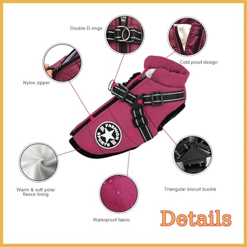 3 in 1 Winterjacke Hundewintermantel, 3 in 1 Winterjacke für Hunde, wasserdichte und winddichte Hundeschneejacke für kleine, mittelgroße und große Hunde (Rot, XL)
