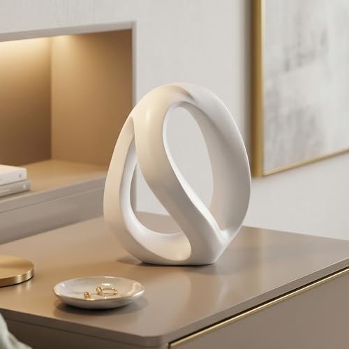 Estatua decorativa abstracta en resina blanca con nudo geométrico