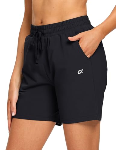 EZRUN Womens Bermuda Shorts Summer Sweat Shorts with Deep Pockets 5" Cotton Shorts for Women Gym Workout