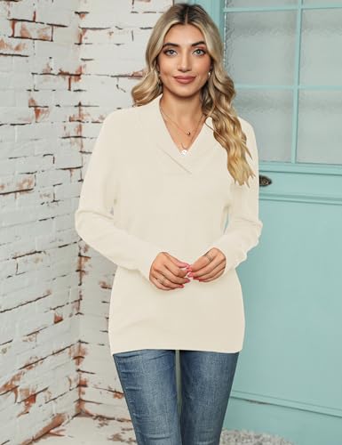 Ivicoer Womens Sweaters Collared V Neck Pullover Ladies Knit Long Sleeve Tops Casual Fall Winter Dressy Trendy Beige thumb #1