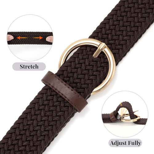 Image of JASGOOD Women Men Braided Woven Elastic Stretch Waist Belt Golf Canvas Fabric Casual Belt for Jeans Pants