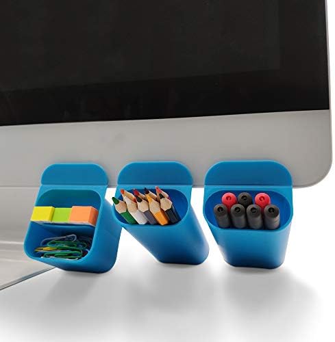 MINSA Creative DIY Screen Pen Pencil Holders Desktop Accessories Organizers for Office Desk Storage Bags Under Computer Monitor & Screen-3 Pack (Blue)