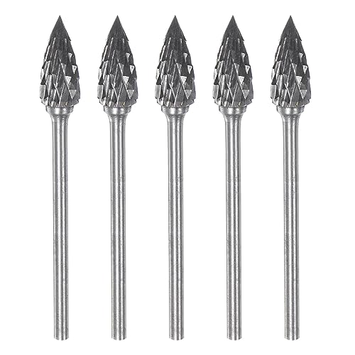 sourcing map 5pcs Carbide Rotary Burrs 3/32 (2.35mm) Shank 1/4 (6mm) Head Double Cut Pointed G Shape Die Grinder Bits Rasp Files for Metal Wood Plastic Polishing Engraving