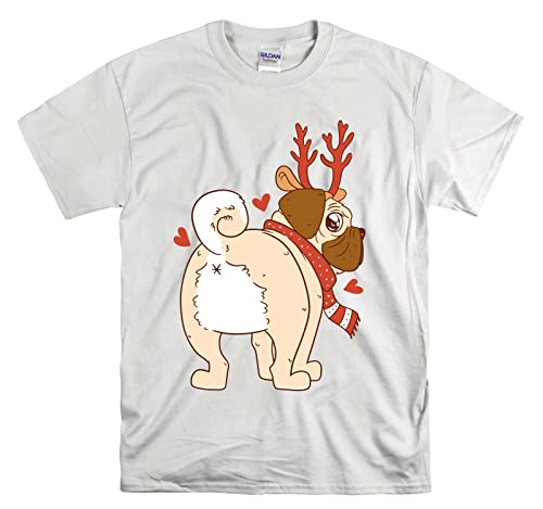 Pug Ass Christmas Funny Cute Dog Ufficiale Uomo Donna Unisex Top T Shirt, bianco, 3XL