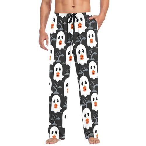 Halloween Pumpkins and Spirits Men's Cotton Pajama Pants with Pockets and Drawstring Comfortable and Stylish,S