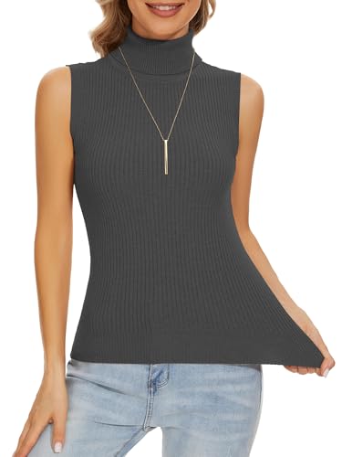 Image of Sleeveless Turtlenecks Tops for Women Slim Fit Knit Sleeveless Vest