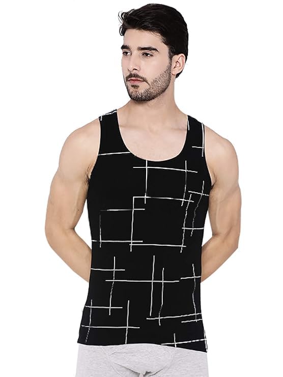 Image of THE ARCHER Men's Cotton Printed Regular Fit Vest (Pack of 3)