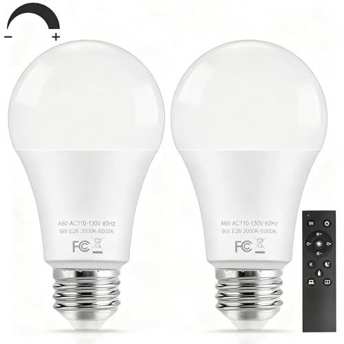 HMYYJT Remote Control Light Bulbs A19 LED Bulb 9W LED Bulb (60W Equivalent) 810LM 3000K-6000K Dimmable 10%-100% E26 Base Light Bulb with Timer for Living Room Bedroom 2-Pack