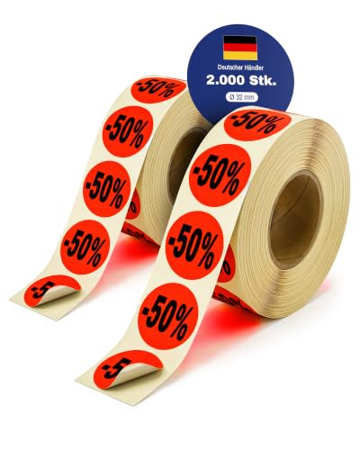 POKORNYS Aktionsetiketten -50 Prozent, 2.000 selbstklebende Rabattaufkleber