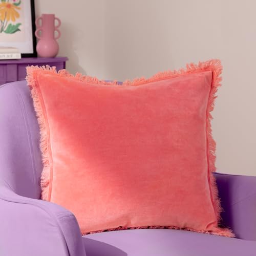 furn. Gracie Velvet Fringed Cushion Cover, Coral, 45 x 45 cm