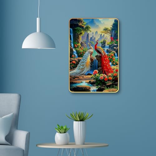 Image of Arkasto Peacock Wall Painting for Home & Office | Vastu Prosperity & Positive Energy Wall Art | MDF Wall Frame for Living Room, Bedroom & Decor (Style-06, 12x18 inch)