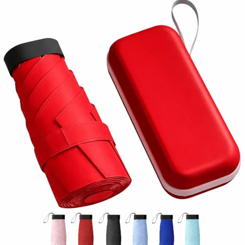 Image of TEKCOOL Travel Mini Folding Compact Umbrella with Case, Manual Open 6 Ribs Lightweight Portable, Small Sun & Rain Pocket Umbrella for Girls and Women- Use in Rain & Summer(Red)''