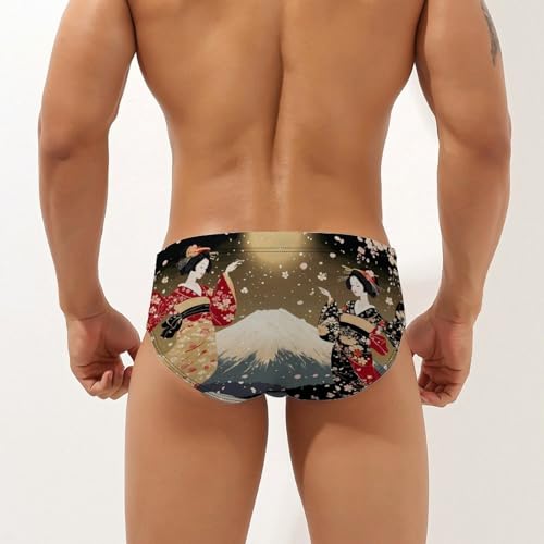 Geisha Dancing Moon Fuji Mens Swim Briefs Sexy Bikini Swimwear Bathing Suits Trunks2
