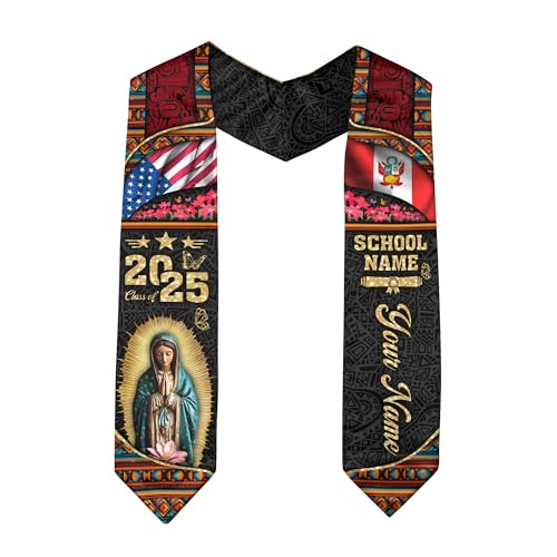 VATANAS Custom Peruvian Graduation Sash, Customized Peru Graduation Stole 2025, Class Of 2025, Peruvian American Flag 2