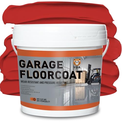 YOA Professional Concrete Garage Floor Paint, Acrylic Resin Coating, 1-Gallon, Red