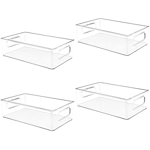 Plastic Fridge and Pantry Storage Bin10 x 6" x 3", YEESON 4PCS Stackable Refrigerator Organizer Bins with Handles for Kitchen, Fridge, Freezer, Pantry, and Cabinet Organization (10 x 6" x 3") Cover