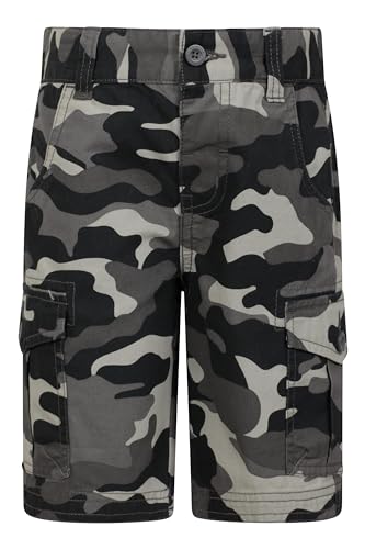 Mountain Warehouse Kids Camo Cargo Shorts - 100% Cotton Shorts, Lightweight Short Trousers, Pockets, Easy Care Camo Pants - Spring Summer, Camping, Travelling Black (Camo) Kids Size 11-12 Years