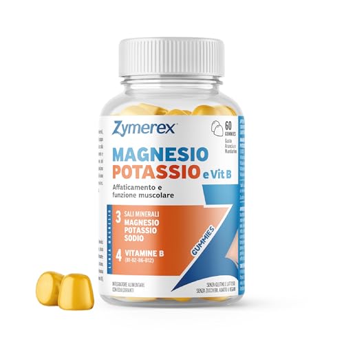 Zymerex MAGNESIO POTASSIO e VITAMINE B Gummies | 60 gommose | Stanchezza e fatica fisica | Funzione muscolare | 3 sali minerali e 4 vitamine B | Senza zuccheri, glutine e lattosio | Adatto a vegani