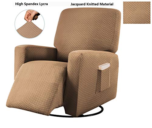 Linentopia Furniture Recliner Slip-Cover, 1-Pc Protector Cover For Chair Recliner, Solid Color, Form-Fit Stretch, Polyester Spandex Fabric, Diamond-Shape Nonslip, (Deziray, Reclnr, Gold) #TOP4