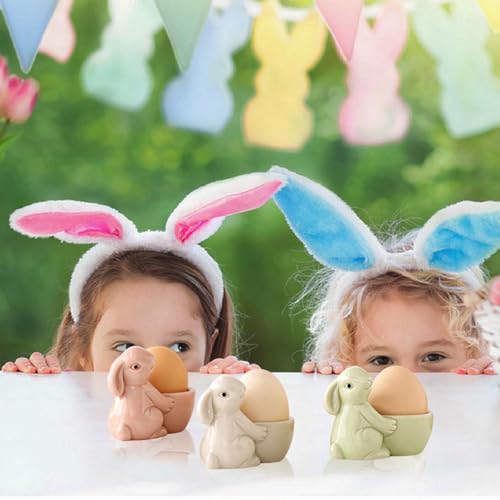 Coquetier lapin en céramique, lot de 3 stable pour éviter les chutes - 5