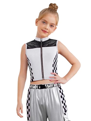 Kids Girls Shiny Sequins Hiphop Modern Dance Vest Performance Outerwear Sleeveless Bomber Jacket2