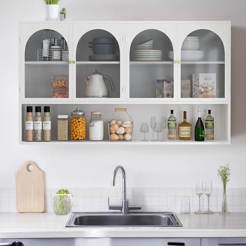 Wetiny Retro Style Tempering Glass Door Wall Cabinet with Detachable