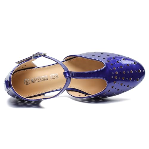 Image of MAIERNISI JESSI Women's T-Strap Mary Jane Pumps, Low Block Heel, Closed Toe, Buckle Ankle Strap