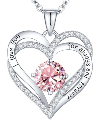 Image of CDE 18K Rose Gold Heart Pendant Necklaces,Birthstone Jewelry Gifts for Wife