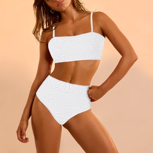 Pink Queen Women 2 Piece Bandeau Swimsuits Strapless Textured Bikini Set High Waisted Bathing Suits4