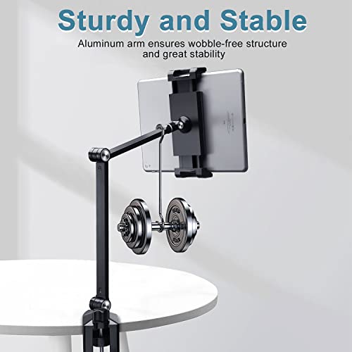 Zexmte Tablet Stand Holder, Adjustable Desktop Tablet Holder Mount Foldable Phone Stand With 360° Swivel Phone Clamp Mount Holder,Stable Tablet Stand For Ipad 4.7-12.9" Tablets/Phones-Black #TOP2