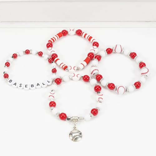 Image of Football Baseball Soccer Beaded Bracelets for Women Stackable Game Day Sports Theme Bracelet